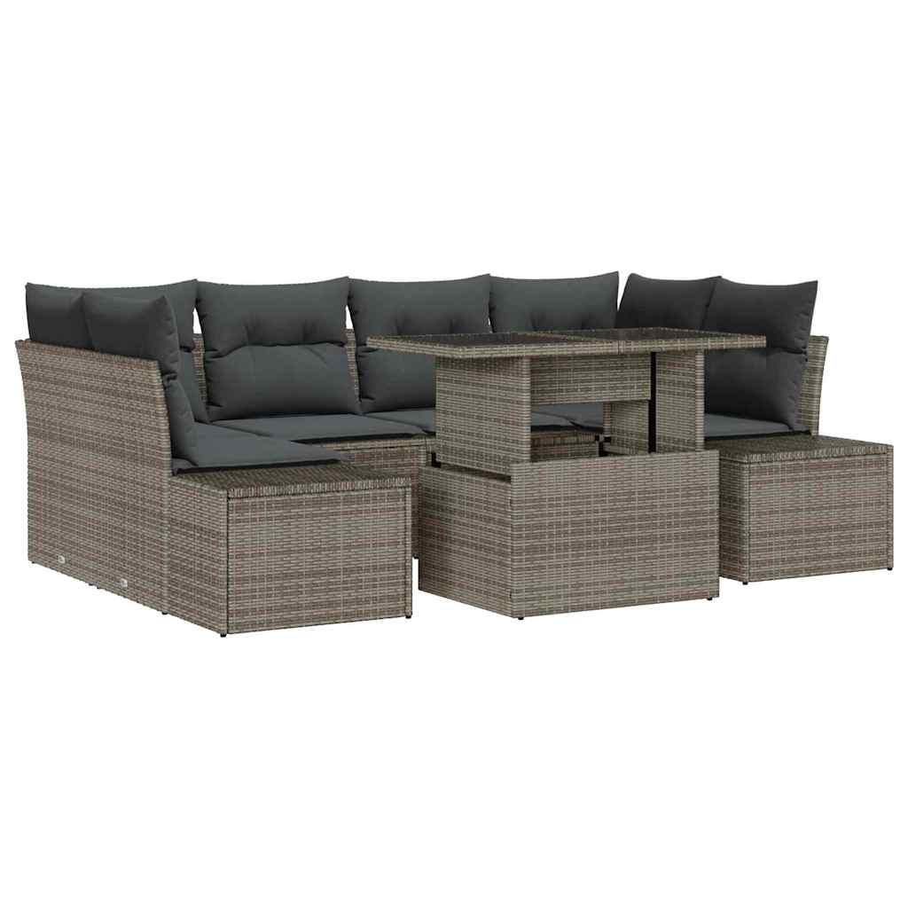 Garden Sofa Set 7 pcs Grey Poly Rattan and Powder-Coated Steel