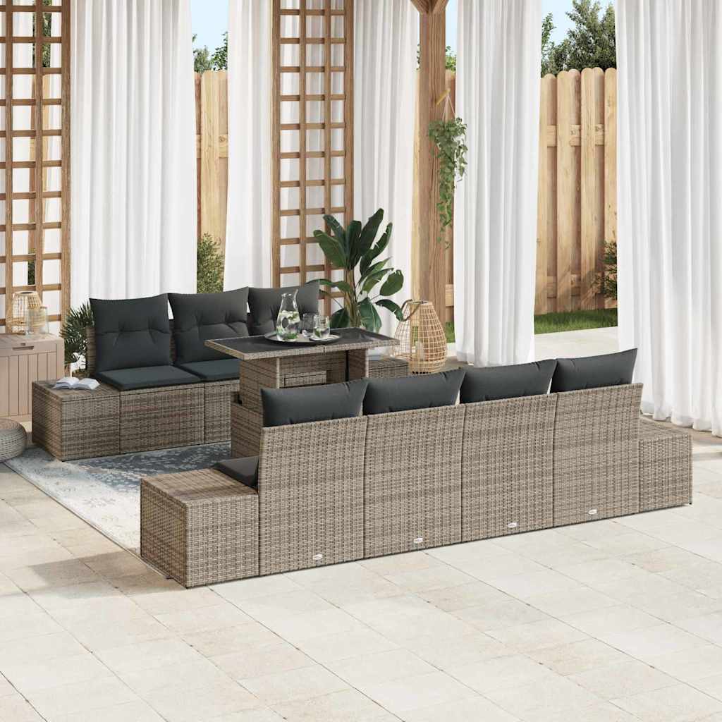 Garden Sofa Set 8 pcs Grey Poly Rattan and Powder-Coated Steel