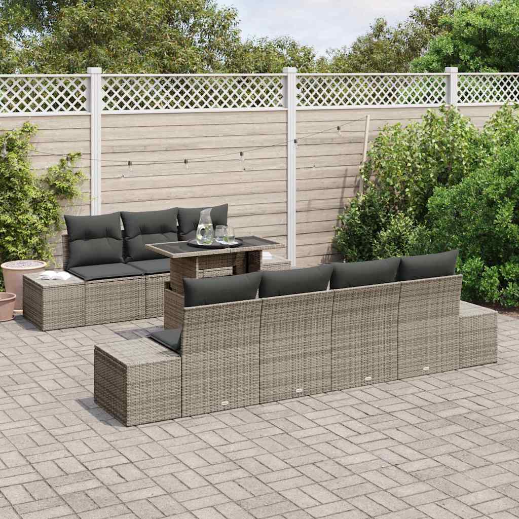 Garden Sofa Set 8 pcs Grey Poly Rattan and Powder-Coated Steel