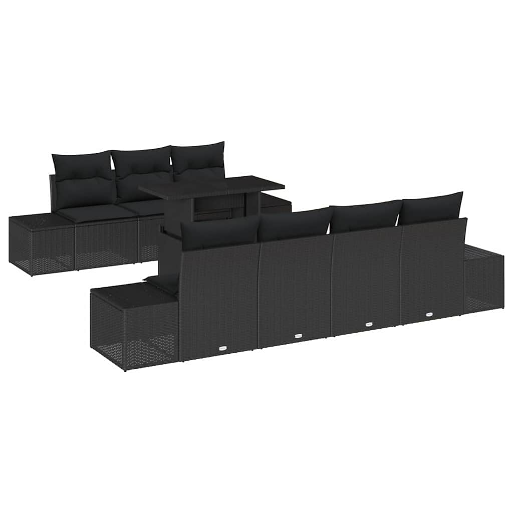 Garden Sofa Set 8 pcs Black Poly Rattan and Powder-Coated Steel