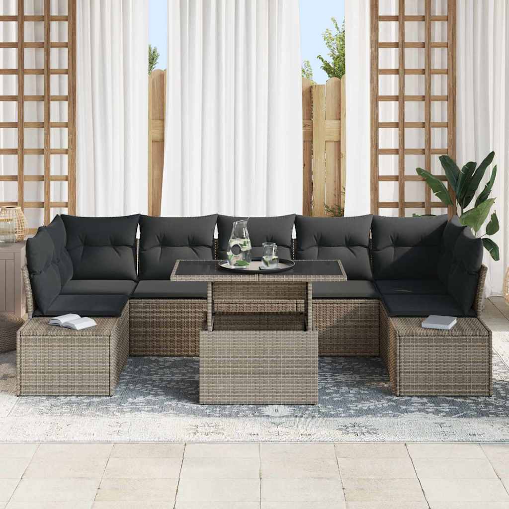 Garden Sofa Set 8 pcs Grey Poly Rattan and Powder-Coated Steel