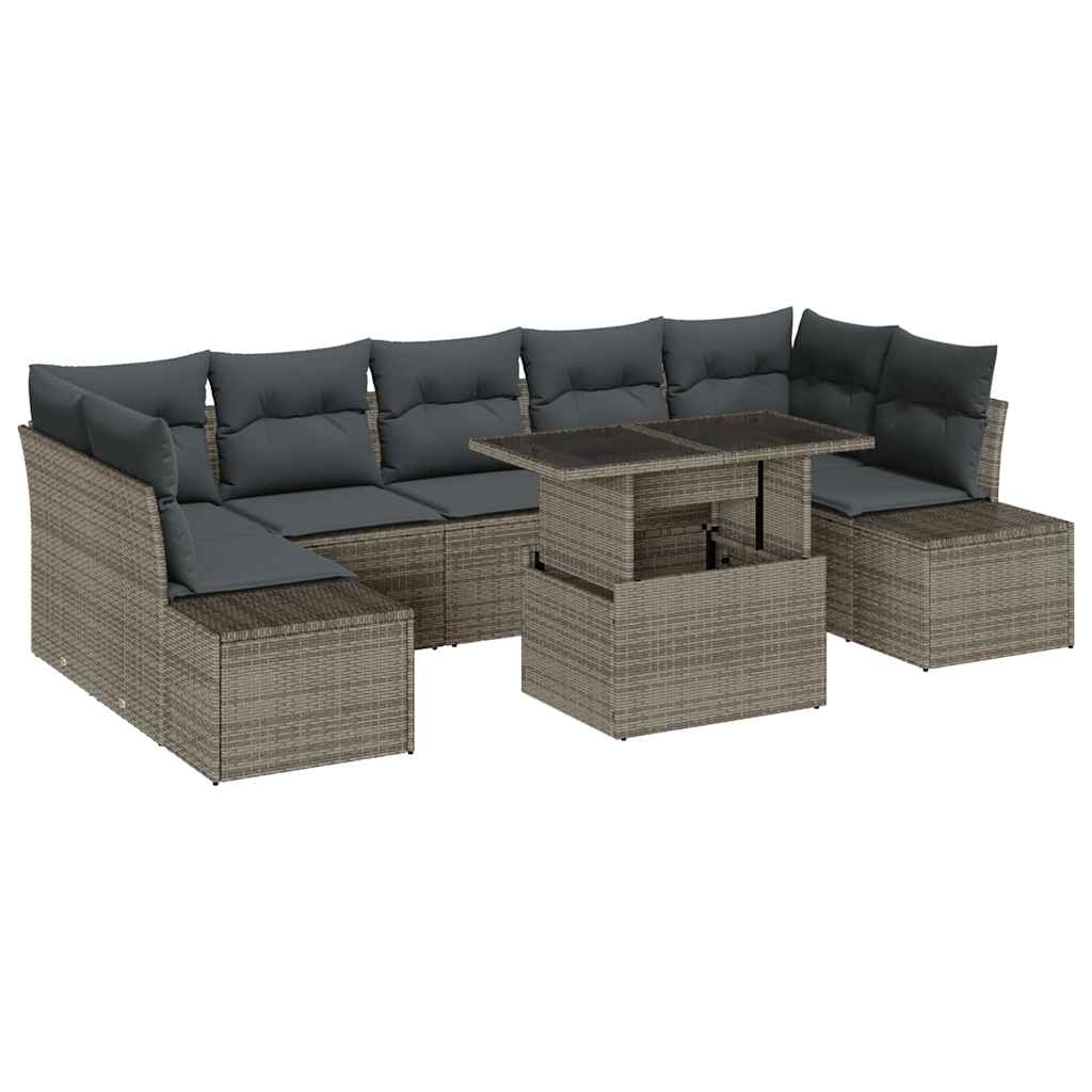 Garden Sofa Set 8 pcs Grey Poly Rattan and Powder-Coated Steel