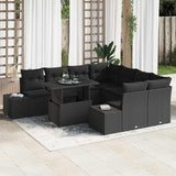 Garden Sofa Set with Cushion 9 pcs Black Poly Rattan
