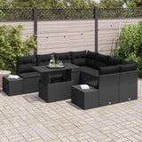 Garden Sofa Set with Cushion 9 pcs Black Poly Rattan - Side View