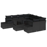 Garden Sofa Set with Cushion 9 pcs Black Poly Rattan