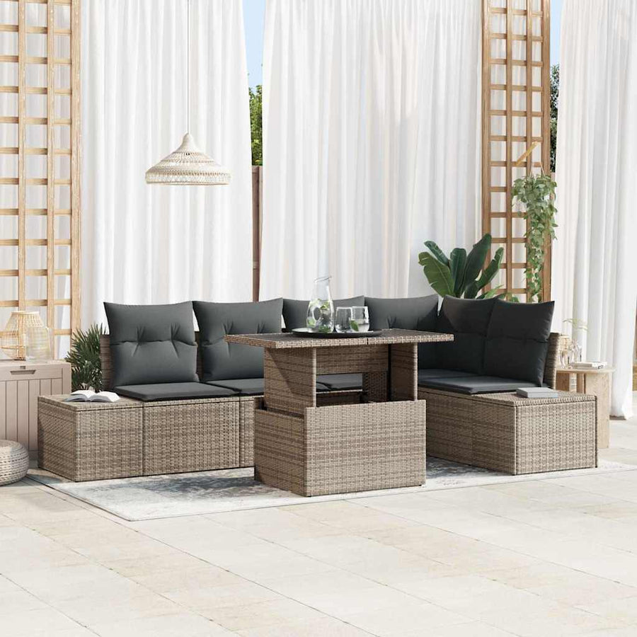 Garden Sofa Set 6 pcs Grey Poly Rattan