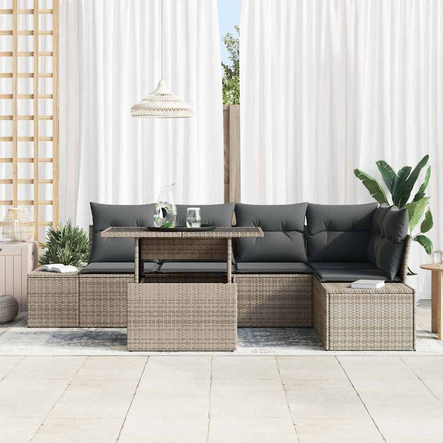 Garden Sofa Set 6 pcs Grey Poly Rattan