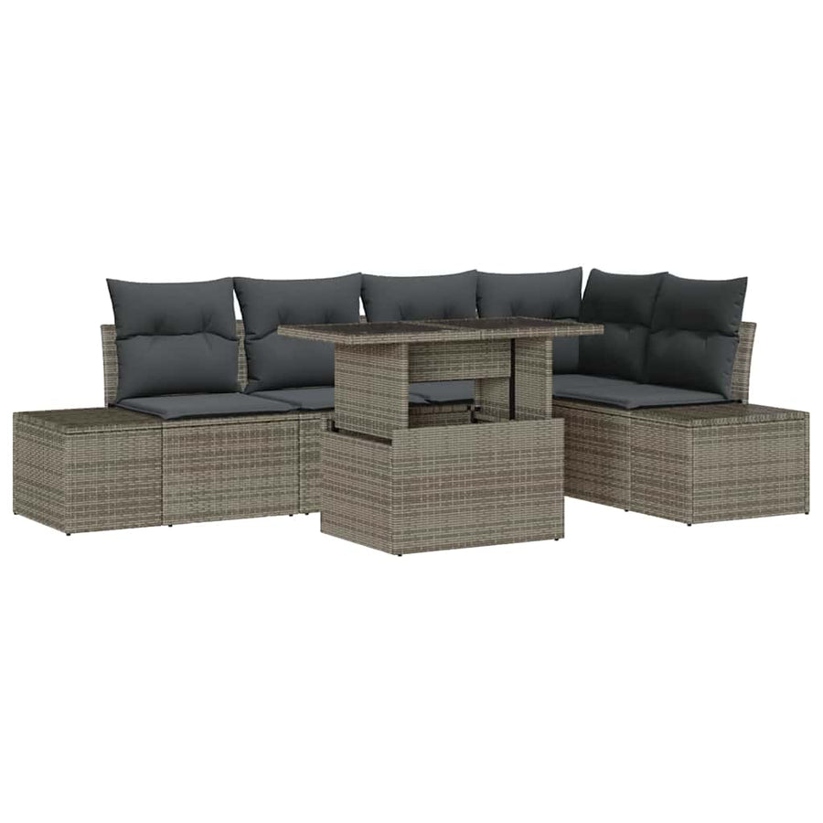 Garden Sofa Set 6 pcs Grey Poly Rattan