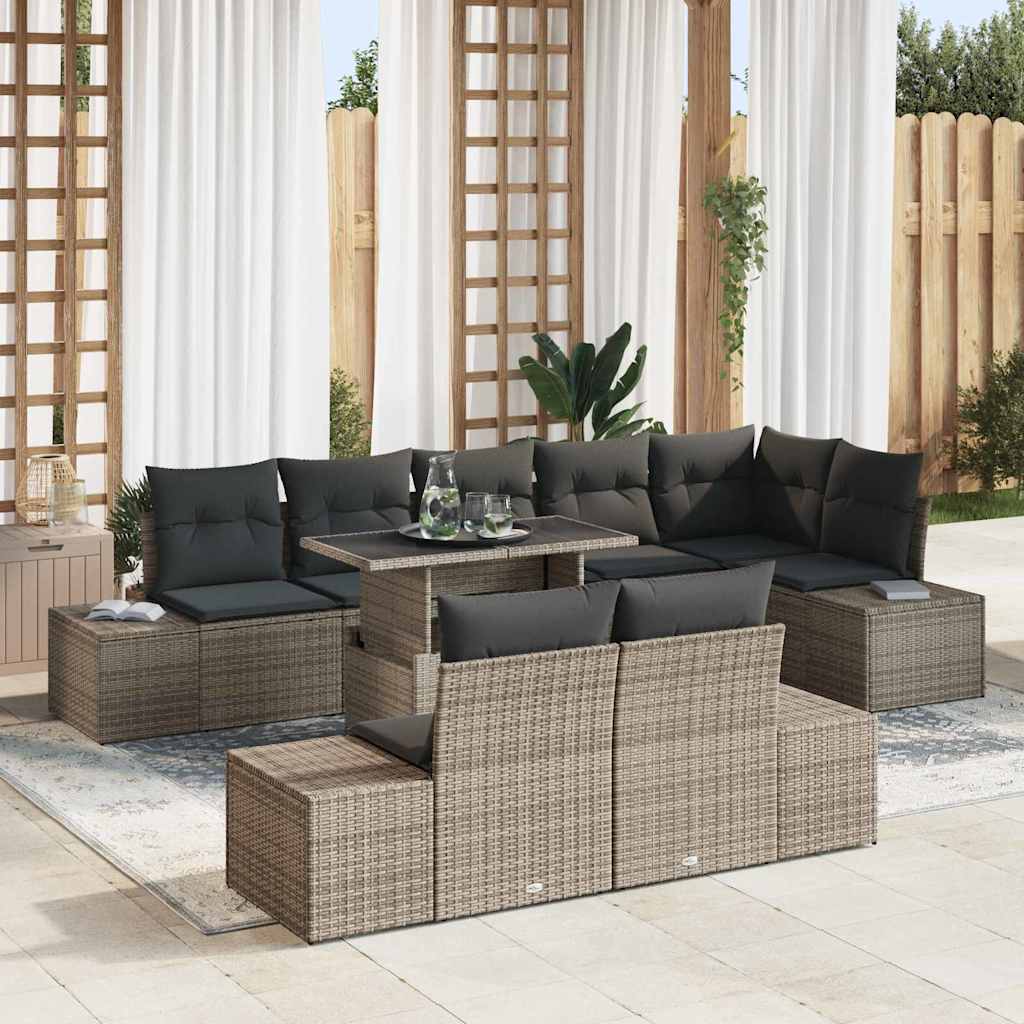 Garden Sofa Set with Storage 9 pcs Grey Poly rattan