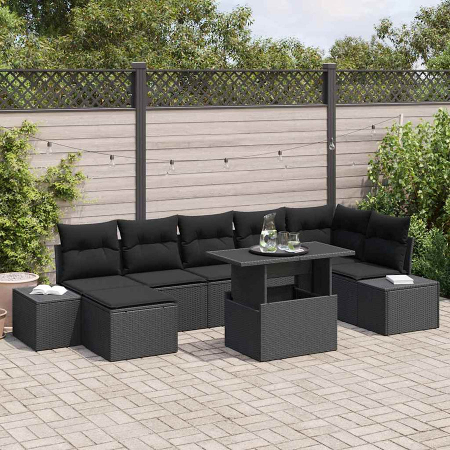 Garden Sofa Set 8 pcs Black Poly Rattan