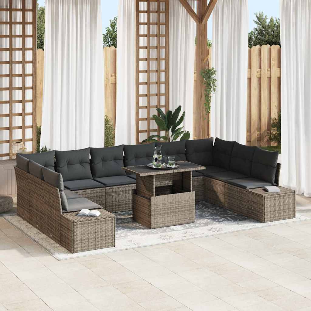 Garden Sofa Set with Cushion 11 pcs Grey Poly Rattan