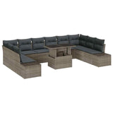 Garden Sofa Set with Cushion 11 pcs Grey Poly Rattan - Front View