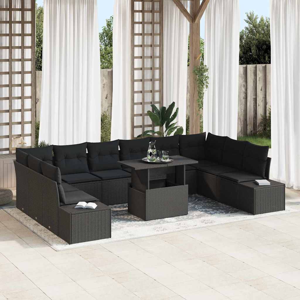 Garden Sofa Set with Storage 11 pcs Black Poly rattan