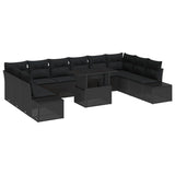 Garden Sofa Set with Storage 11 pcs Black Poly rattan - Front View