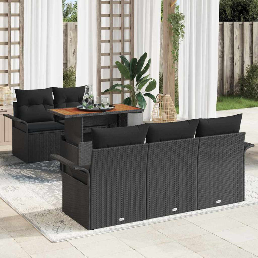 Garden Sofa Set 6 pcs Black Poly rattan