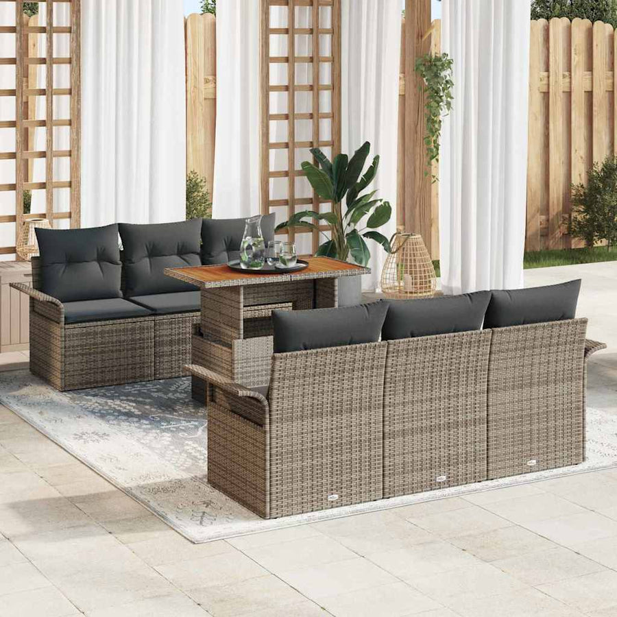 Garden Sofa Set 7 pcs Grey Poly rattan