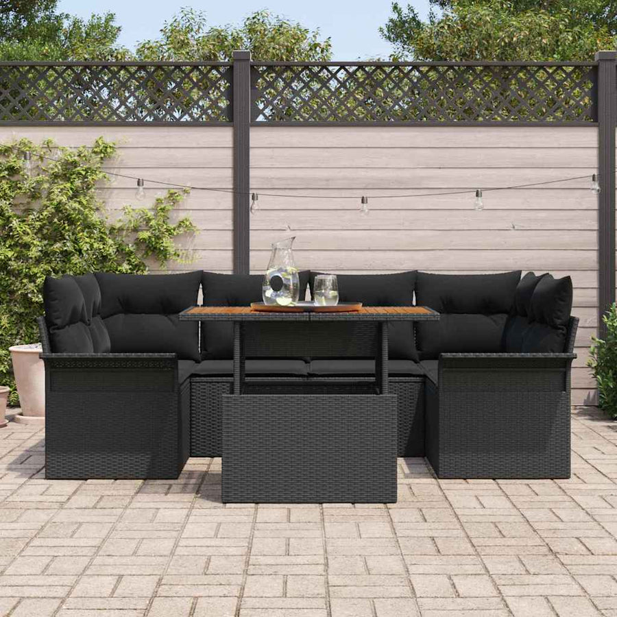 Garden Sofa Set 7 pcs Black Poly rattan