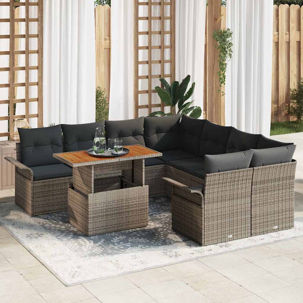 Garden Sofa Set with Storage 9 pcs Grey Poly rattan