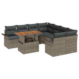 Garden Sofa Set with Storage 9 pcs Grey Poly rattan - Front View