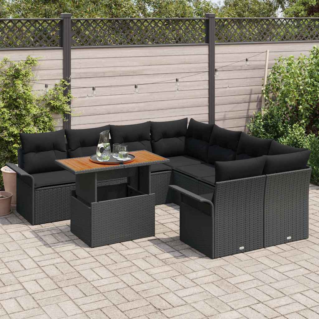 Garden Sofa Set with Storage 9 pcs Black Poly rattan