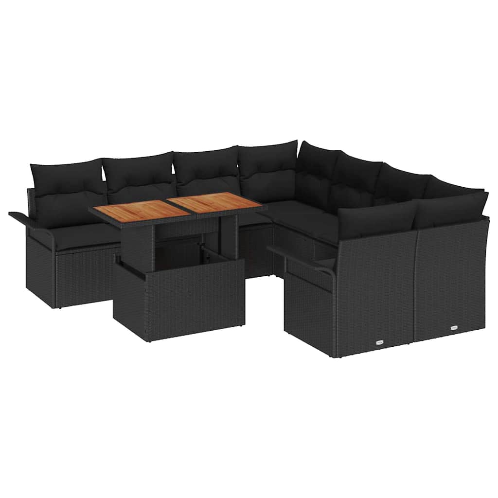 Garden Sofa Set with Storage 9 pcs Black Poly rattan