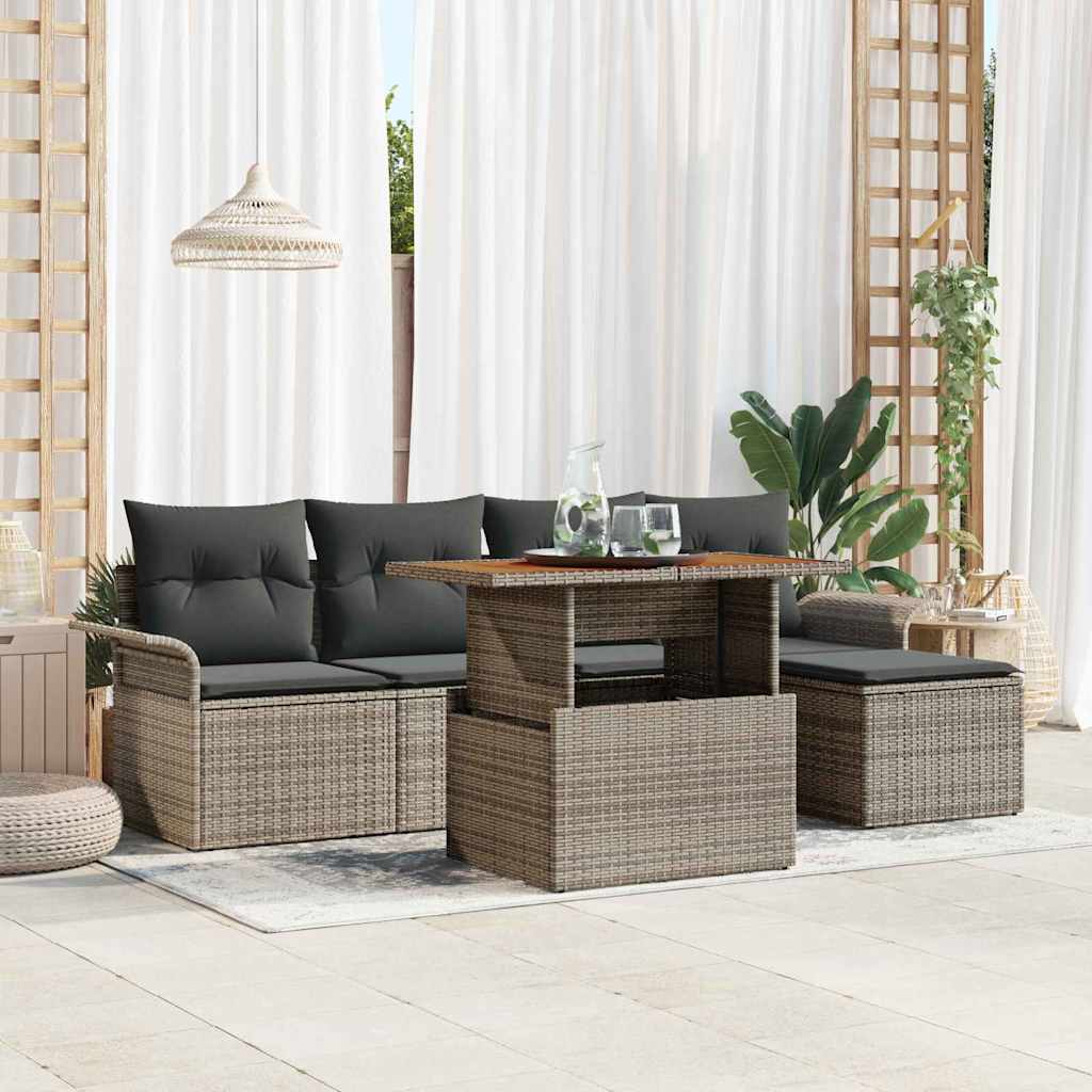 Garden Sofa Set with Storage 6 pcs Grey Poly rattan