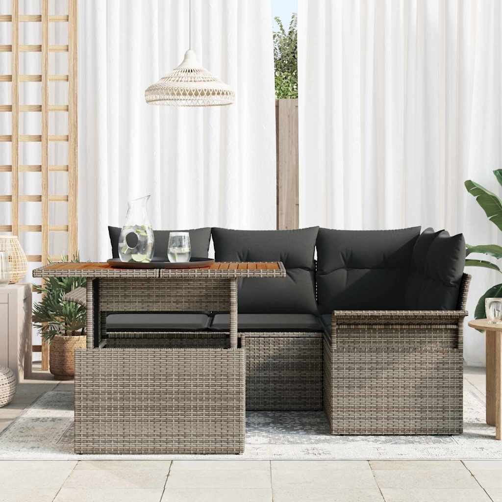 Garden Sofa Set with Storage 5 pcs Grey Poly rattan