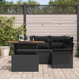 Garden Sofa Set with Storage 5 pcs Black Poly rattan - Side View