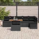 Garden Sofa Set with Storage 7 pcs Black Poly rattan - Side View