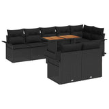 Garden Sofa Set with Storage 9 pcs Black Poly rattan - Front View