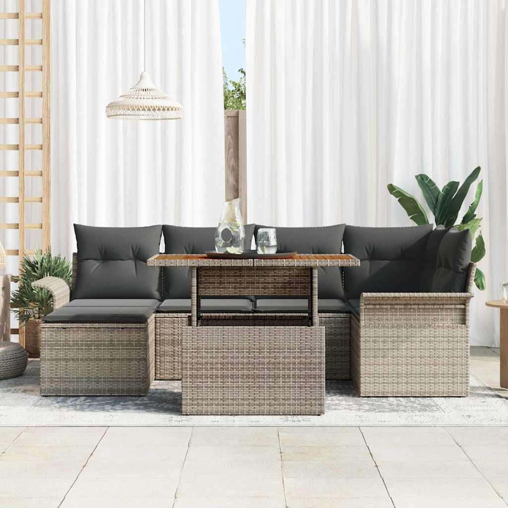 Garden Sofa Set with Storage 7 pcs Grey Poly rattan