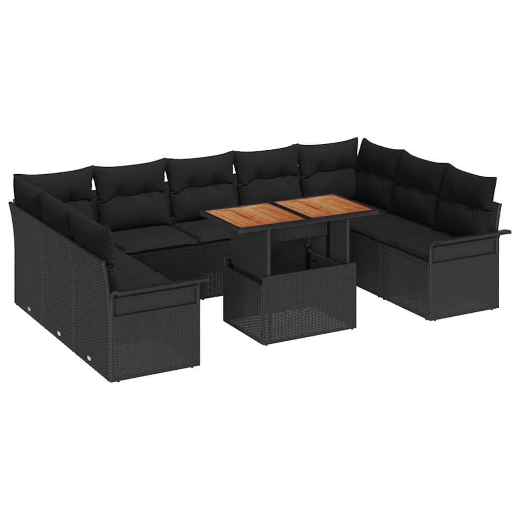 Garden Sofa Set 10 pcs Black Poly rattan