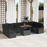 Garden Sofa Set with Storage 9 pcs Black Poly rattan
