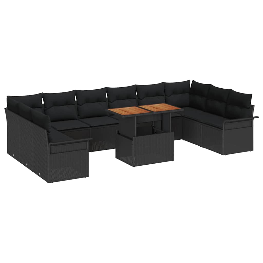 Garden Sofa Set with Storage 9 pcs Black Poly rattan
