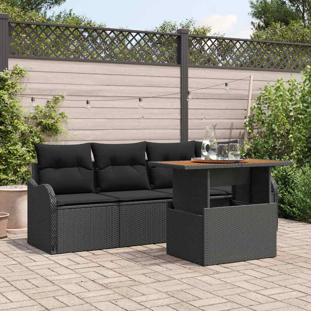 Garden Sofa Set with Storage 5 pcs Black Poly Rattan