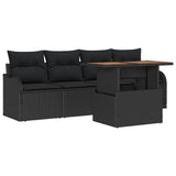 Garden Sofa Set with Storage 5 pcs Black Poly rattan - Front View