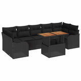 Garden Sofa Set with Storage 8 pcs Black Poly rattan - Front View