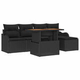 Garden Sofa Set with Storage 6 pcs Black Poly rattan - Front View
