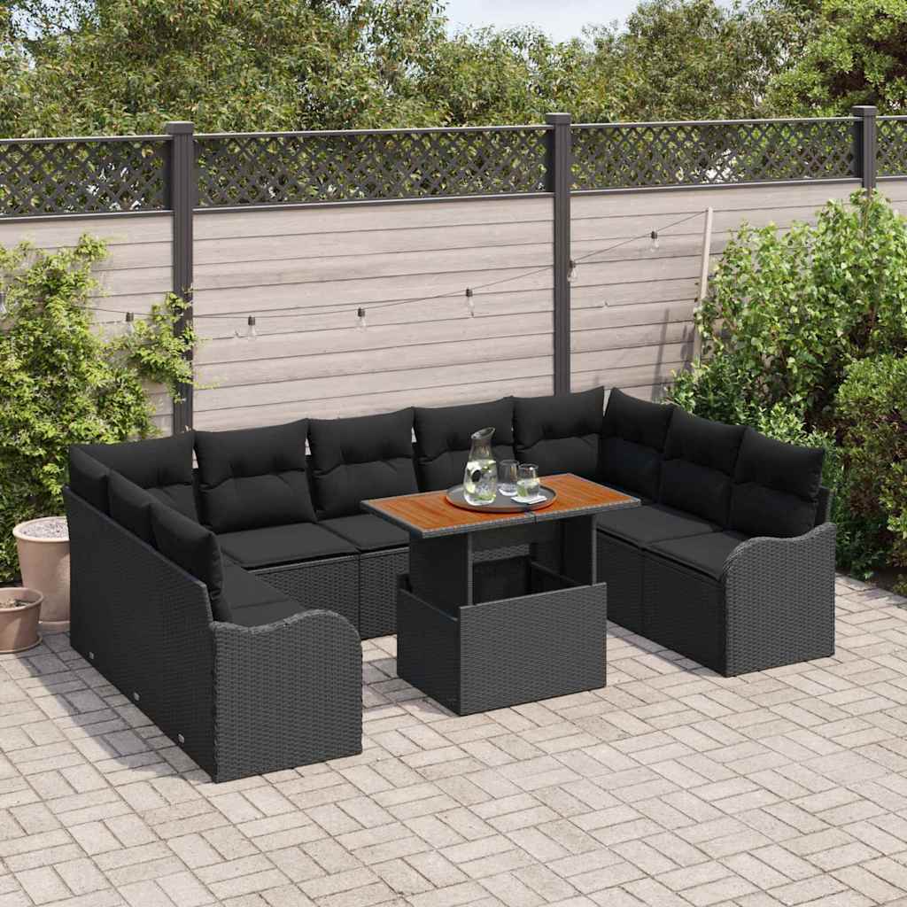 Garden Sofa Set with Storage 10 pcs Black Poly rattan