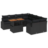 Garden Sofa Set with Storage 9 pcs Black Poly rattan - Front View