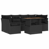 Garden Sofa Set with Storage 7 pcs Black Poly rattan - Front View