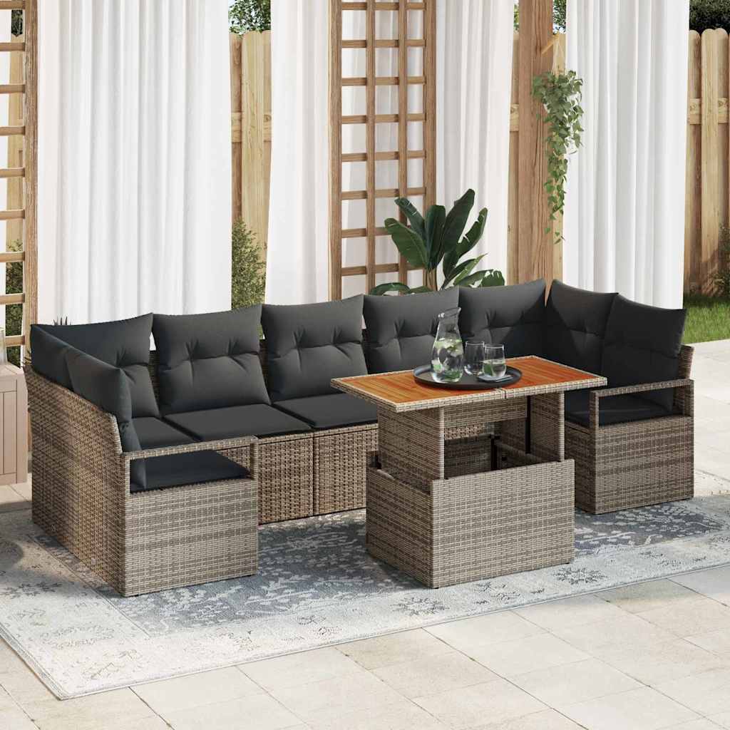 Garden Sofa Set 8 pcs Grey Poly rattan