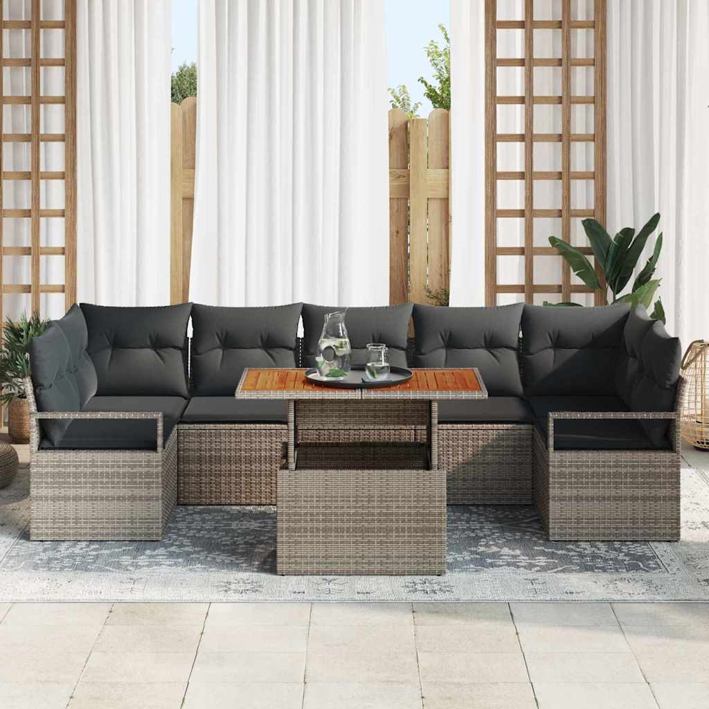 Garden Sofa Set 8 pcs Grey Poly rattan