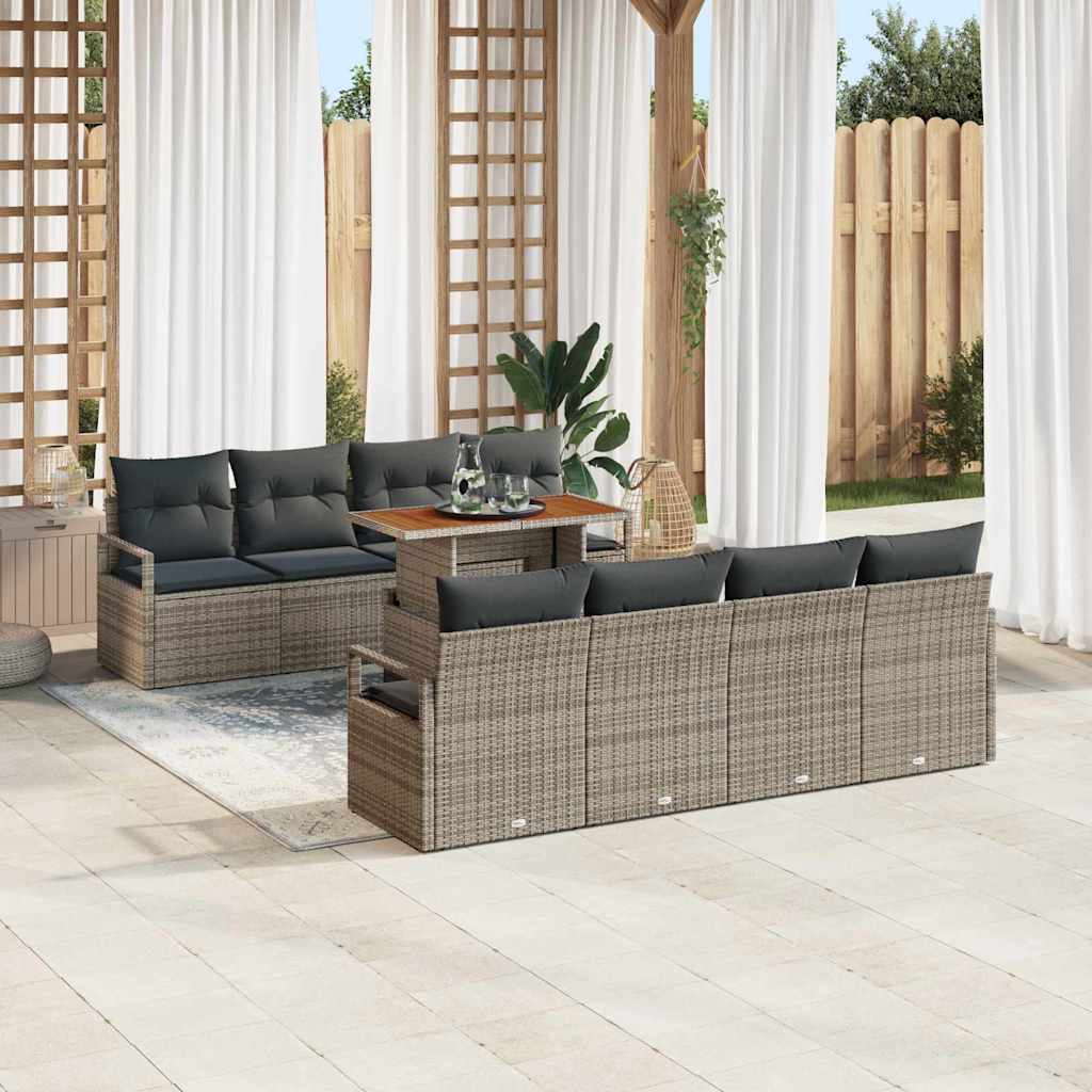 Garden Sofa Set 9 pcs Grey Poly rattan