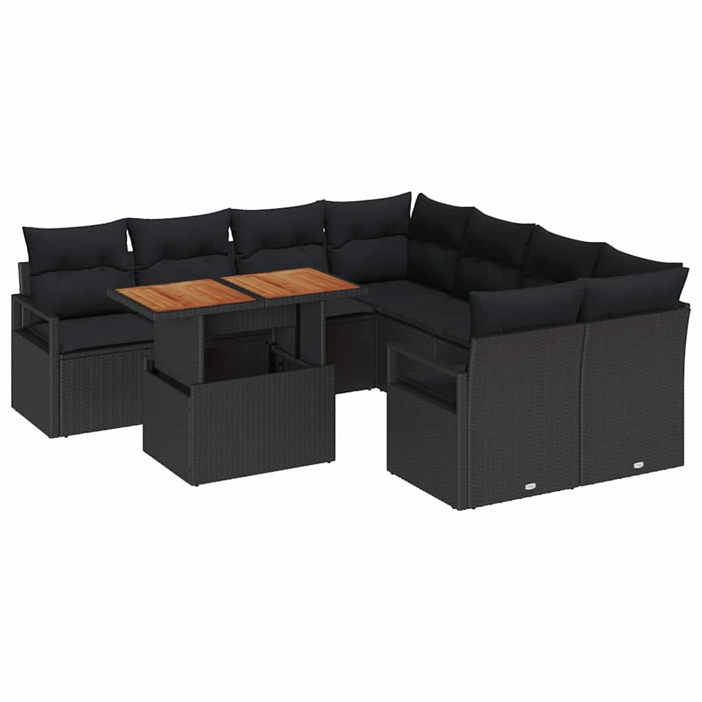 Garden Sofa Set with Storage 9 pcs Black Poly rattan