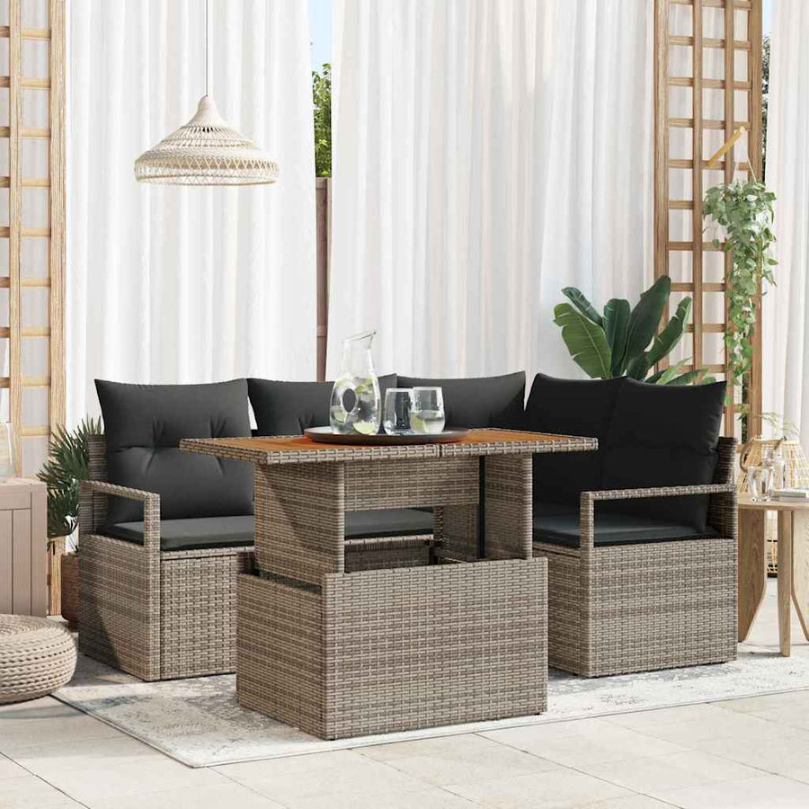 Garden Sofa Set 5 pcs Grey Poly rattan