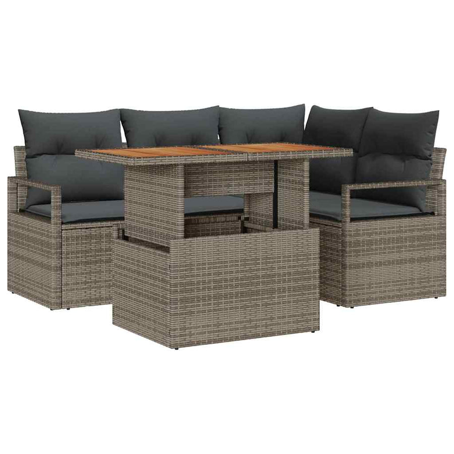Garden Sofa Set 5 pcs Grey Poly rattan
