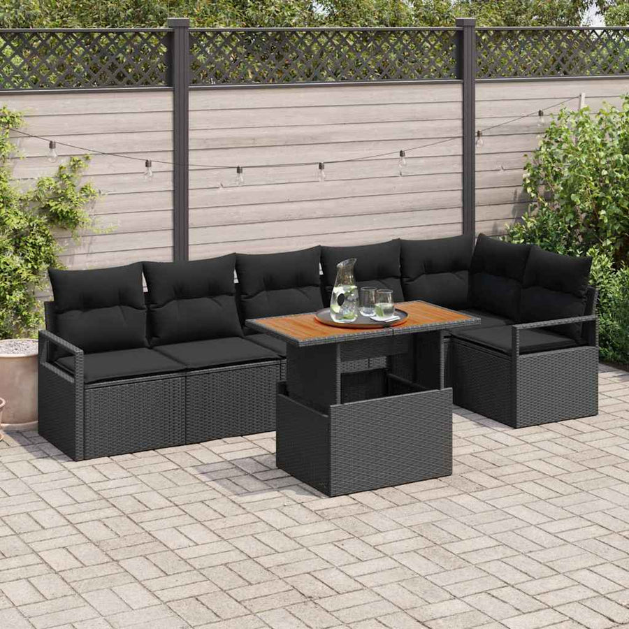 Garden Sofa Set 7 pcs Black Poly rattan