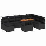 Garden Sofa Set with Storage 9 pcs Black Poly rattan - Front View