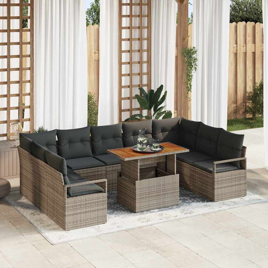 Garden Sofa Set 10 pcs Grey Poly rattan